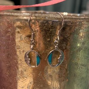 Sterling Silver Moon & Turquoise Colored Earrings